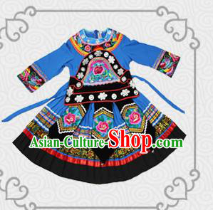 Traditional Chinese Miao Nationality Dancing Costume, Children Folk Dance Ethnic Costume, Chinese Tujia Minority Nationality Dancing Costume for Kids