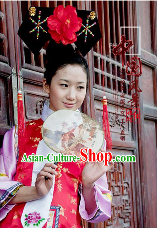 Princess Dress for Qing Dynasty Chinese Traditional Costumes Ancient Clothes Costumes Empresses in the palace Qing Chuang Stage Show Red