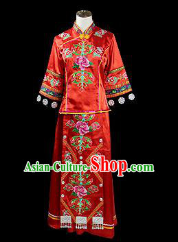 Traditional Chinese Tujia Nationality Dancing Costume, Tujia Female Folk Dance Ethnic Pleated Skirt, Chinese Minority Nationality Embroidery Costume for Women