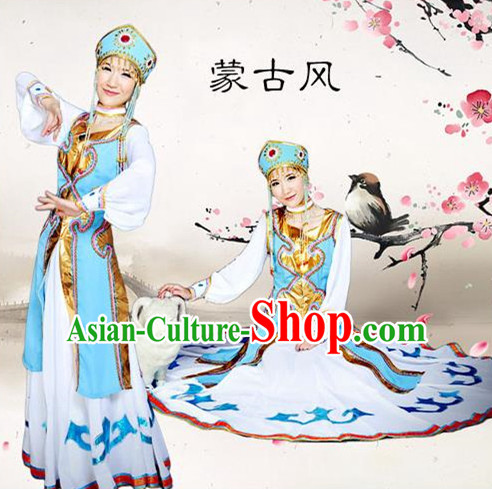 Traditional Chinese Mongol Nationality Dancing Costume, Mongols Female Folk Dance Ethnic Pleated Skirt, Chinese Mongolian Minority Nationality Embroidery Costume for Women