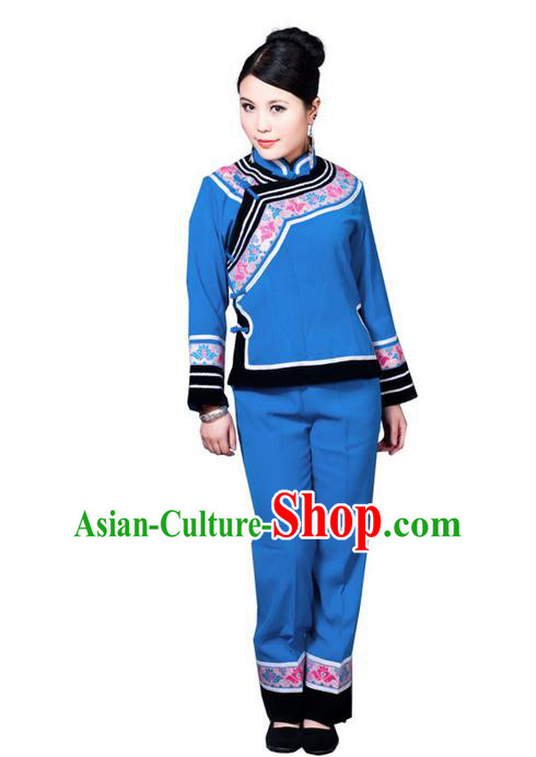 Traditional Chinese Miao Nationality Dancing Costume, Hmong Female Folk Dance Ethnic Dress, Chinese Tujia Minority Nationality Embroidery Costume for Women