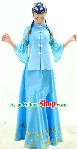 Traditional Chinese Salar Nationality Dancing Costume, Salarzu Female Folk Dance Ethnic Pleated Skirt, Chinese Salar Minority Nationality Embroidery Costume for Women