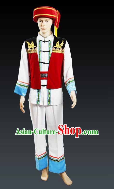 Traditional Chinese Miao Nationality Dancing Costume, Tujiazu Male Folk Dance Ethnic Dress, Chinese Minority Yao Nationality Embroidery Costume for Men