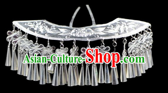 Traditional Chinese Miao Nationality Phoenix Silver Headwear, Hmong Female Folk Wedding Ethnic Accessories Crown, Chinese Minority Nationality Jewelry Accessories Hairpins for Women