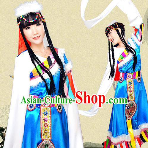 Traditional Chinese Mongol Nationality Dancing Costume, Mongolian Female Folk Dance Ethnic Dress, Chinese Minority Mongols Nationality Embroidery Costume for Women