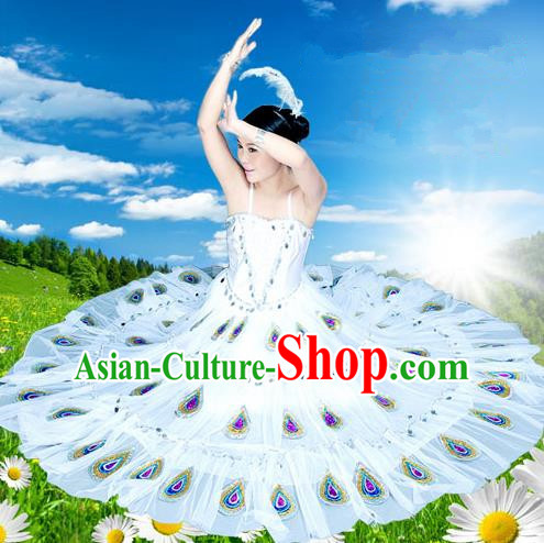 Traditional Chinese Dai Nationality Peacock Dancing Costume, Folk Dance Ethnic Costume, Chinese Minority Nationality Dancing Costume for Women