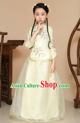 Chinese Traditional Dress for Children Girl Kid Min Guo Clothes Ancient Chinese Costume Stage Show Yellow