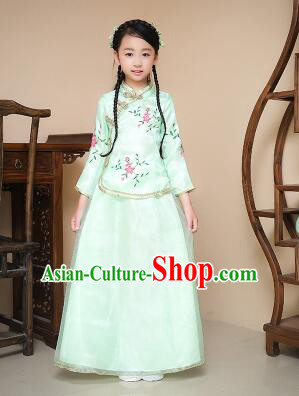 Chinese Traditional Dress for Children Girl Kid Min Guo Clothes Ancient Chinese Costume Stage Show Green