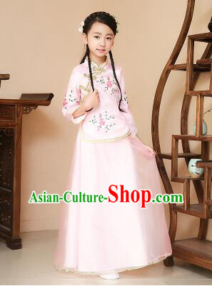 Chinese Traditional Dress for Children Girl Kid Min Guo Clothes Ancient Chinese Costume Stage Show Pink