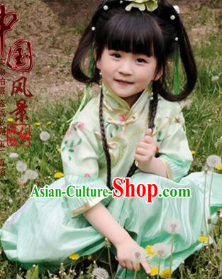 Min Guo Girl Dress Traditional Chinese Clothes Ancient Costume Tang Suit Children Kid Show Stage Wearing Dancing Green