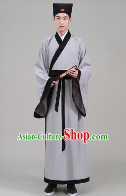 Tang Suit Chinese Traditional Costume Han Fu Garments straight-front Myeonbok Stage Show Dress Gray