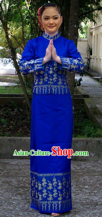 Traditional Asian Thai Dance Costume Complete Set, Thai Silk Nationality Clothing for Women