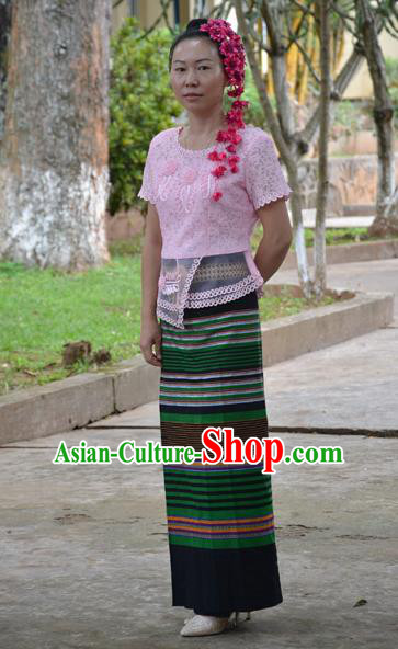 Traditional Asian Thai Costume Skirt, Thai Waitress High Grade Silk Skirt for Women