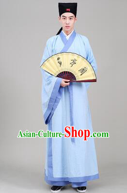 Tang Suit Chinese Traditional Costume Han Fu Garments straight-front Myeonbok Stage Show Dress Blue