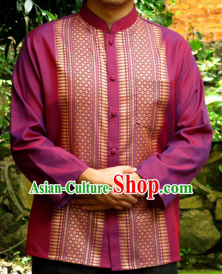 Traditional Asian Thai Palace Men Costume Skirt, Thai Royal Court Silk Dress Shirt for Men