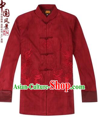 Tang Suit for Men Coat Long Sleeves Chinese Style Dress Traditional Top Chinese Loong Embroidery Ceremonial Full Clothes Red