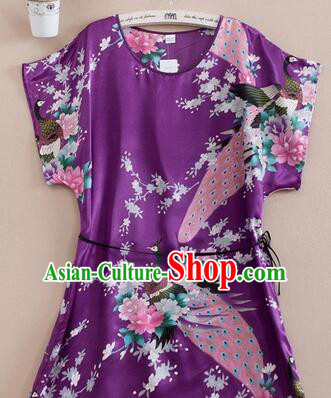 Night Suit for Women Night Gown Bedgown Leisure Wear Home Clothes Chinese Traditional Style Peacock Purple