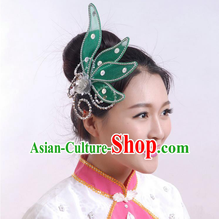 Traditional Chinese Yangge Hair Accessories, Fan Dancing Headwear, Folk Dance Yangko Peacock Dance Headdress, Stage Accessories