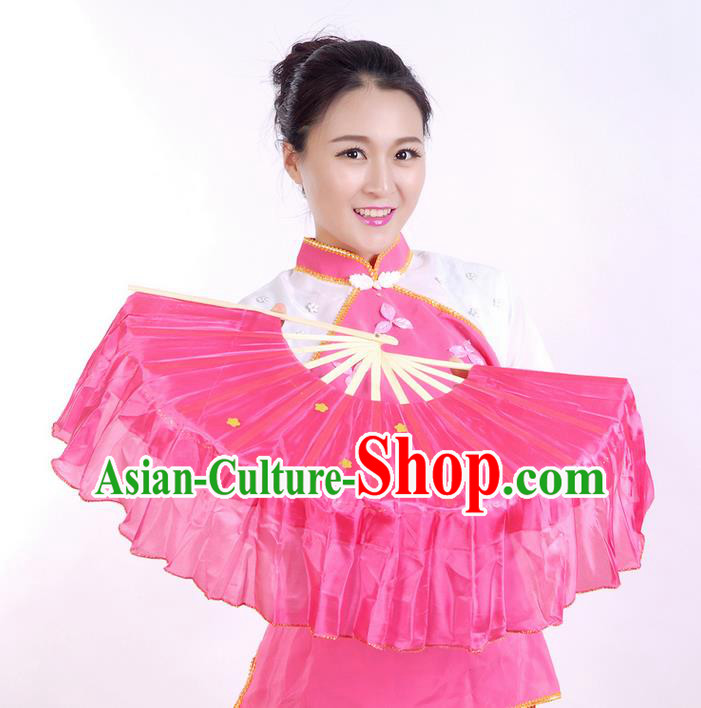 Traditional Pure Silk Color Change Gilt Edged Chinese Dance Folk Dance Hand Fans Yangge Dance Hand Fan Oriental Fan