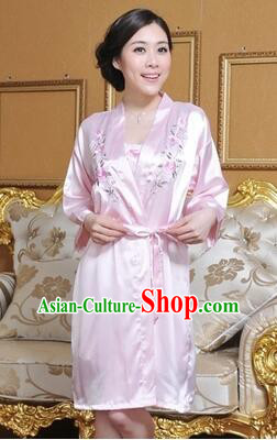 Embroidery Night Gown Women Sexy Camisole Skirt Two Pieces Night Suit Nighty Bedgown Pink