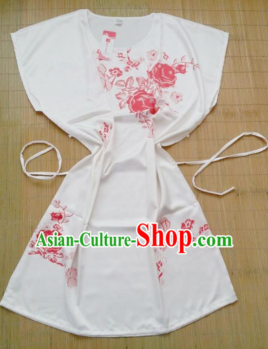 Night Gown Women Sexy Skirt Ancient China Style Chinese Traditional Chinese Night Suit Nighty Bedgown Red Flowers