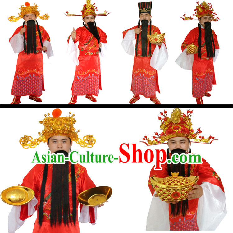 Ancient Chinese God Of Wealth Costume And Accessories Set For Men New Year Celebration Dress