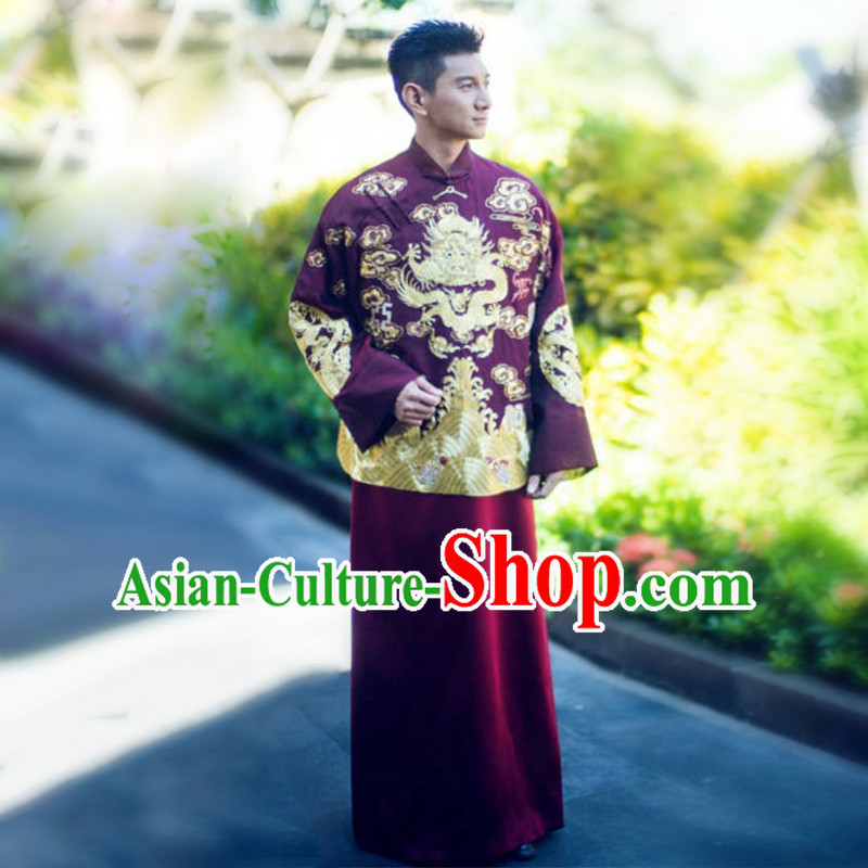 Ancient Chinese Costume Chinese Style Wedding Dress, Red Restoring Ancient Dragon And Phoenix Flown, Groom Toast Clothing, Mandarin Jacket Tangsuit For Men