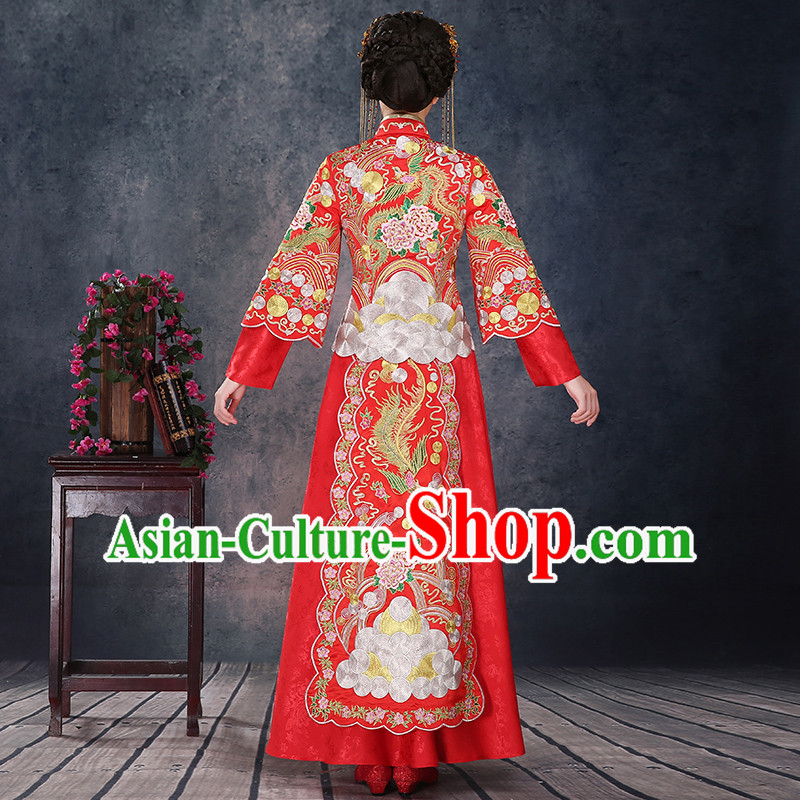 Ancient Chinese Costume Chinese Style Wedding Dress Red Ancient Dragon And Phoenix Flown Bride Toast Clothing For Women