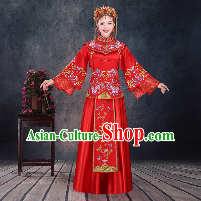 Ancient Chinese Costume Chinese Style Wedding Dress Red Ancient Dragon And Phoenix Flown Bride Toast Clothing For Women