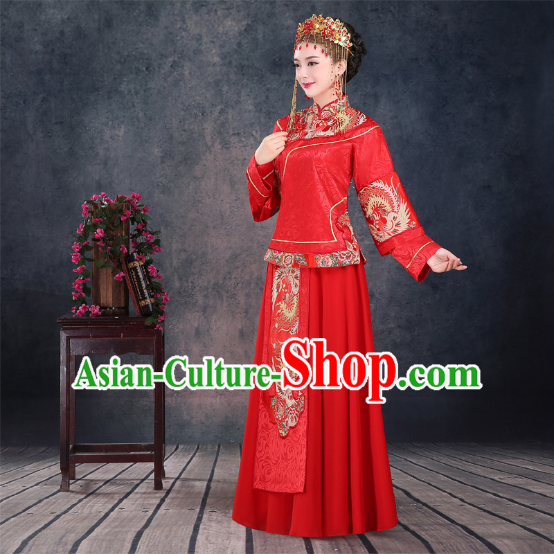 Ancient Chinese Costume Xiuhe Suits Chinese Style Wedding Dress Red Ancient Women Longfeng Dragon And Phoenix Flown Bride Toast Cheongsam