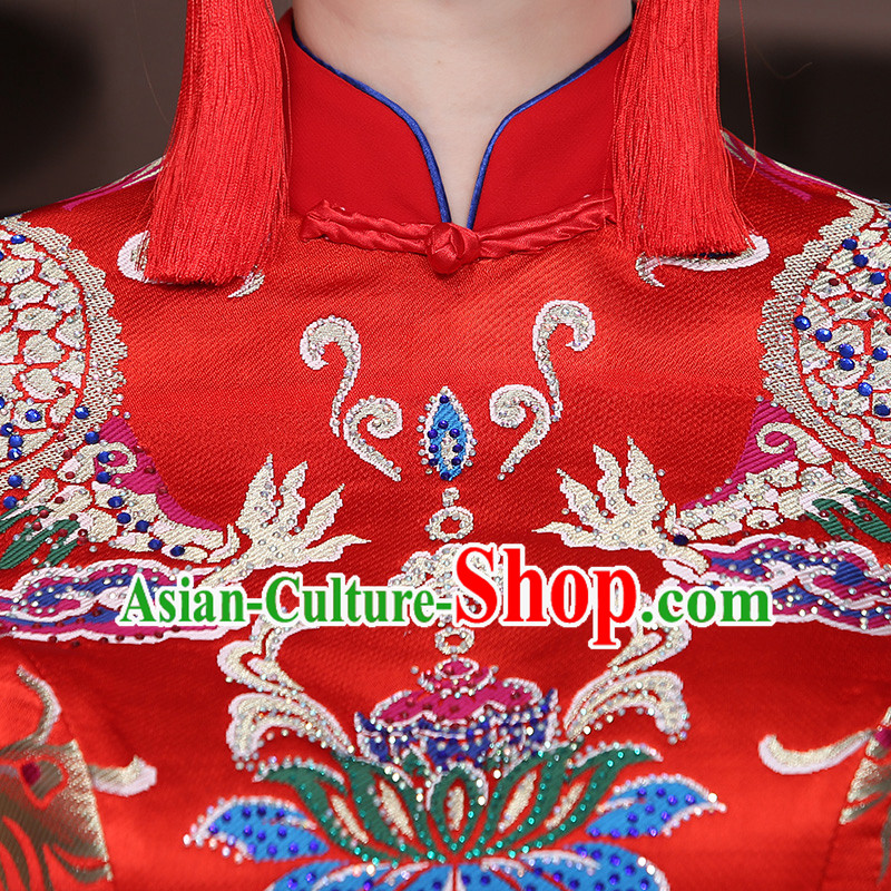Ancient Chinese Costume Xiuhe Suits Chinese Style Wedding Dress Red Ancient Retro Longfeng Dragon And Phoenix Flown Bride Toast Cheongsam For Women
