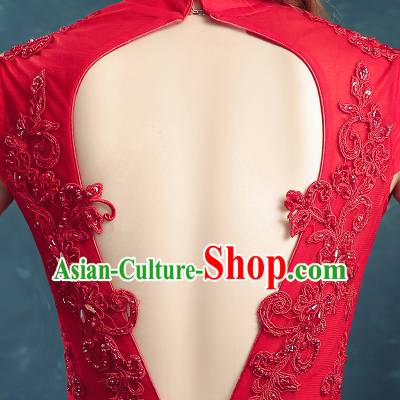 Ancient Chinese Bride Toast Clothing Cheongsam Red Long Fishtail Wedding Dress Traditional Female Chinese Style Bottom Drawer For Women