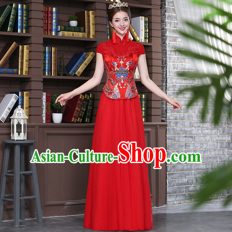 Ancient Chinese Costume Xiuhe Suits Chinese Style Wedding Dress Red Restoring Ancient Women Flown Bride Toast Cheongsam
