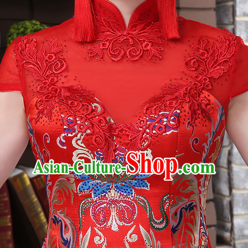 Ancient Chinese Collar Costume Dress Toast Red Cheongsam Xiuhe Suits Wedding Dress Red Ancient Women Flown Bride Cheongsam