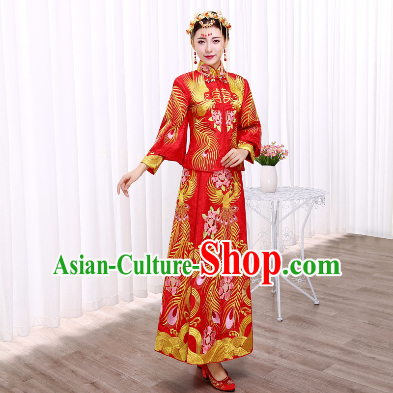 Ancient Chinese Costume Xiuhe Suits Traditional Wedding Dress Red Women Longfeng Dragon And Phoenix Flown Bride Toast Cheongsam