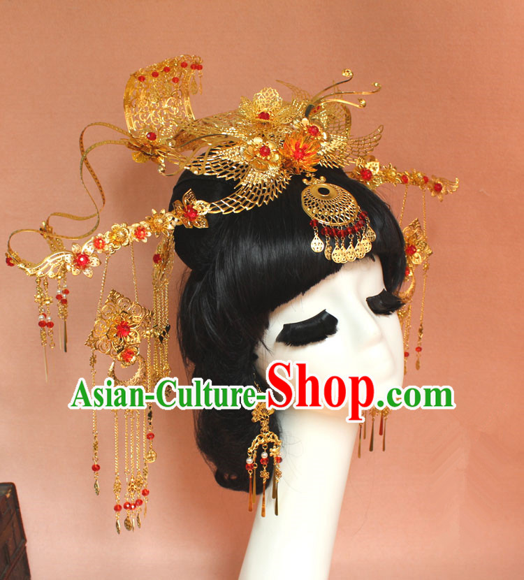 Chinese Ancient Style Hair Jewelry Accessories, Hairpins, Xiuhe Suits Wedding Bride Headwear, Headdress Set, Imperial Empress Handmade Phoenix Hair Fascinators for Women
