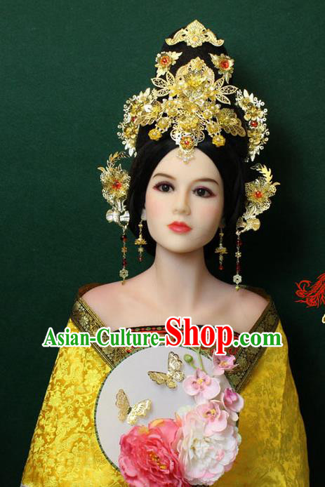 Chinese Ancient Style Hair Jewelry Accessories, Hairpins, Wedding Bride Imperial Empress Handmade Phoenix  Headwear, Headdress Set for Women