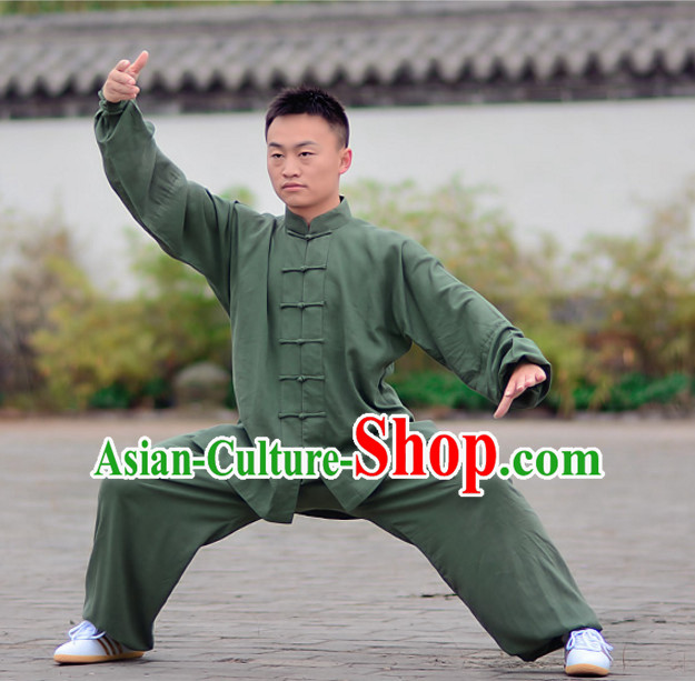 Green Top Kung Fu Flax Clothing Mandarin Costume Jacket Martial Arts Clothes Shaolin Uniform Kungfu Uniforms Supplies for Men Women Adults Children