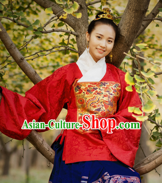 Chinese Style Dresses Kimono Dress Song Dynasty Empress Princess Queen Outfits and Hat Complete Set for Women