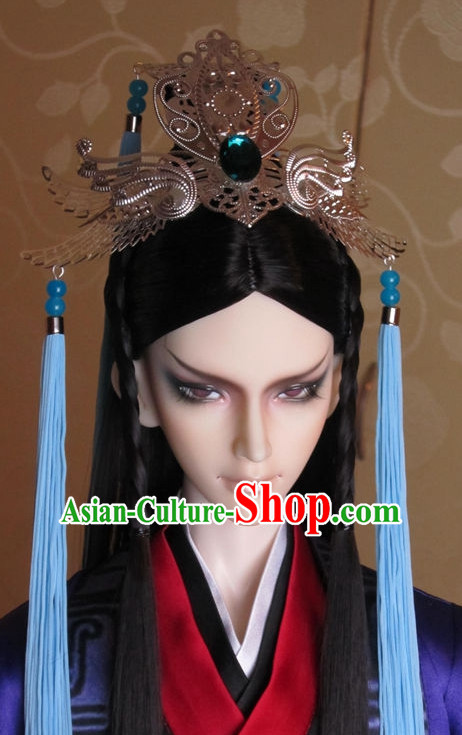 Ancient Chinese Prince Emperor Headwear Headpieces Hair Accessories Crown Coronet Set for Men Boys Adults Kids