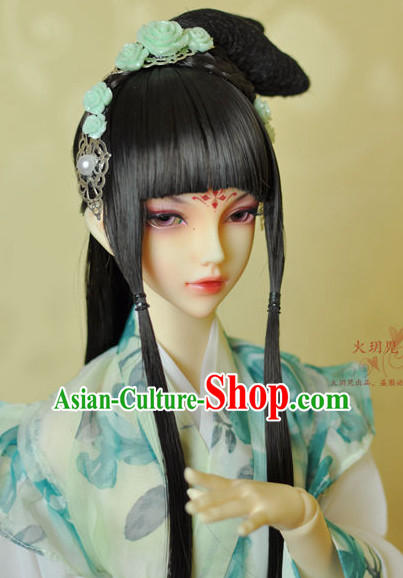 Ancient Chinese Female Princess Black Wigs and Hair Accessories Set