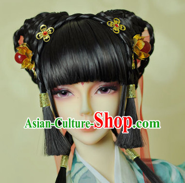 Ancient Chinese Female Black Wigs and Hair Jewelry