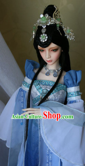 Ancient Chinese Empress Princess Queen Hanfu Clothing and Hair Accessories Complete Set for Women