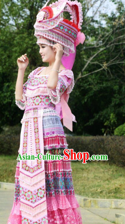 Chinese Traditional Miao Ethnic Clothing and Hat Complete Set for Women