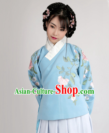 Chinese Ancient Ming Dynasty Hanfu Clothing and Hair Jewelry Complete Set for Women and Girls