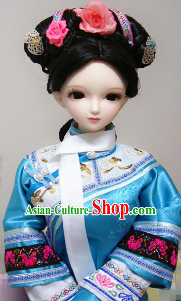 Qing Dynasty Chinese Black Long Hair Wigs and Headpieces for Women