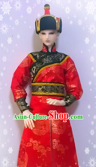 Chinese Ancient Mongolian Prince Clothing and Hat Complete Set for Men Boys Adults Children