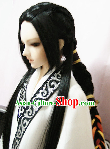 Ancient Chinese Style Black Hair Wigs and Accessories for Men