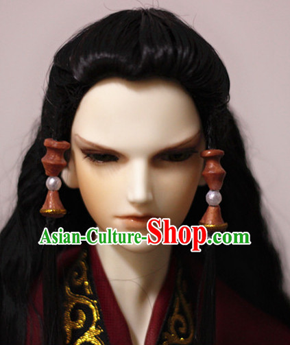 Ancient Chinese Style Prince Emperor Long Black Wigs and Accessories for Men Boys Adults Kids