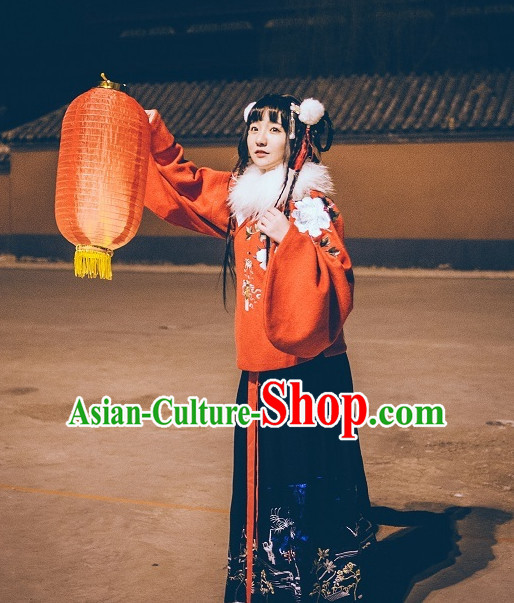 Ancient Chinese Ming Dynasty Princess Han Fu Suits Top and Bottom Clothing Complete Set for Women or Girls
